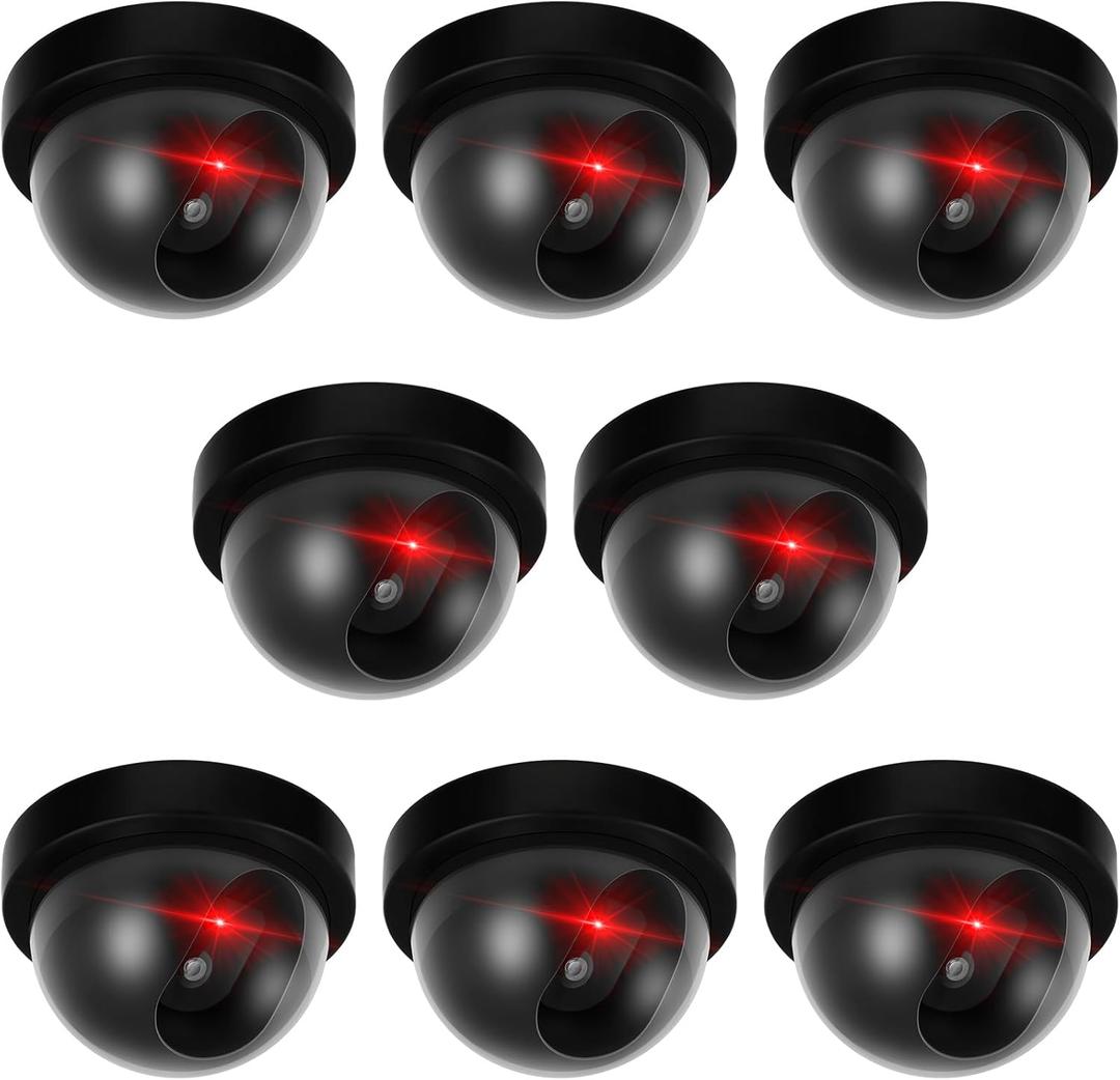 Kanayu 8 Pack Dummy Fake Camera CCTV Dome Fake Security with Flashing Red LED Light Wireless Surveillance Dummy CCTV for Outside Decoy Camera with Screws Tape for Indoor Outdoor Home (Black)