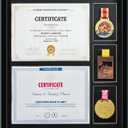 16.93X20.87 Solid Wood Double Diploma Display Frame,Graduate Certificate /Diploma Frame 8.5 x 11, 3 Medal Display Case,Real Glass,Tabletop and Wall Display,Can Hold 2pcs certificates and 3 pcs Medals