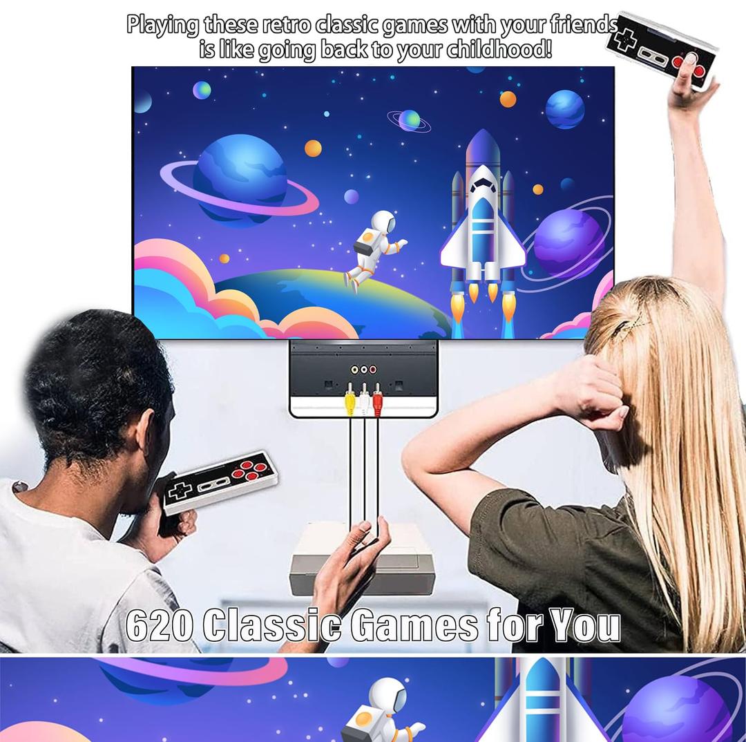 Wireless Retro Game Console, New Classic Mini TV Gaming Console, Built-in 620 Video Games with 2 Wireless Controllers, AV Output 8-Bit Game System - Plug and Play, Nostalgia Gifts for Christmas