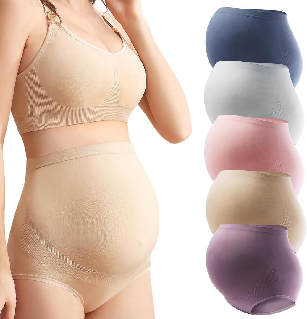 Mama Plus Women's Over Bump Maternity Underwear High Waist Seamless Pregnancy Briefs Nylon Panties Multi-Pack (X-Large)