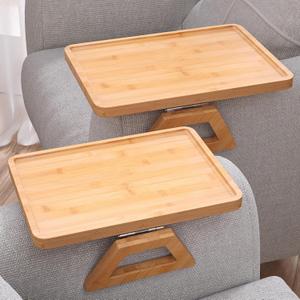 2 Pack Couch Arm Tray,Bamboo Folding Sofa Tray,Sofa Armrest Trays Clip-On Couch Desk for Drinks,Snacks,Phone,Remote ControlNatural, L13 x W 9.45in