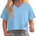 Girl Toddler Crop Tops | Short Sleeve T Shirts, Summer Basic Tees, V Neck, Casual, Comfy, Cropped, Solid Color, Cute,for Kids 18M-5T, School