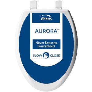 Bemis Aurora Slow Close Toilet Seat, Easy Clean Hinges and Adjustable Perfect Fit Plastic Seat, Made in USA, Elongated, White