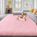 Awaytail Baby Pink Area Rugs 9x12 Living Room - Super Soft Fluffy Rug Non Slip Large 9 by 12 Area Rug for Bedroom Washable