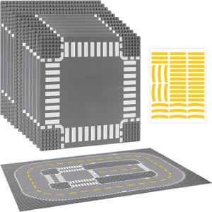 12 Pack Road Base Plates for Building, Compatible with Lego Classic Bricks, 10 x 10 Baseplates Fits for Lego Roads, Road Base Plates for City Sets (Attached DIY Stickers)