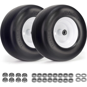 13x6.50-6 Lawn Mower Tires Flat Free Zero Turn Front with 3/4", 1/2", 5/8" Bearing 5.3"-9.3" Centered Hub Trailer Tires Airless Solid Wheel for Commercial Grade Lawns and Garden Turf