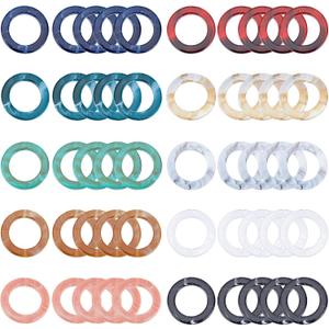 PH PandaHall 50pcs Acrylic Bead Frame, 10 Colors Circle Link Connectors 1.6 Inch Imitation Gemstone Round Ring Frames with Double Holes for Earrings Bracelets Necklaces Crafts, 1 inch Inner Diameter