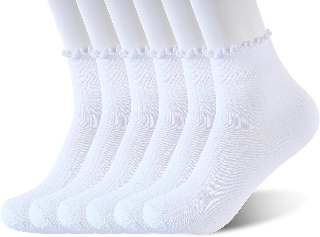 Monxiery Womens Cotton Ruffle Socks, Cute Breathable Frilly Casual Ankle Socks, M/L