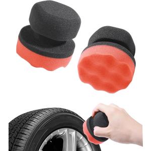 Tire Shine Applicator,Tire Dressing Applicator,Car Accessories Applicator Pads,Tires Shine Brush,Reusable Hex Grip Polishing Sponge Pads,Used to Wash Vehicle's Tires,Windshields (Red, 4.33")