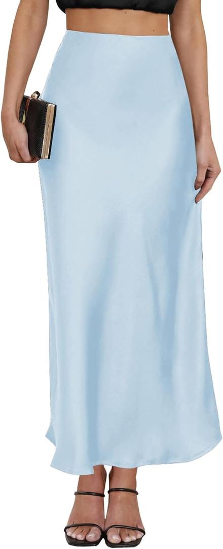 Women's Satin Maxi Skirt High Waisted Elastic Waistband Silk A-Line Casual Party Leopard Print Long Skirts for Women XL