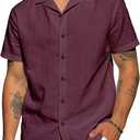 Mens Cotton Linen Shirt Casual Lightweight Button Down Shirt Short Sleeve Summer Beach Vacation Tops, XX-Large
