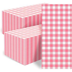 200 Pcs Orange Gingham Napkins - 3-Ply Disposable Orange and White Checkered Paper Napkins, Buffalo Plaid Guest Hand Towels for Christmas Bathroom Wedding Birthday Party Dinner Picnic (Orange)