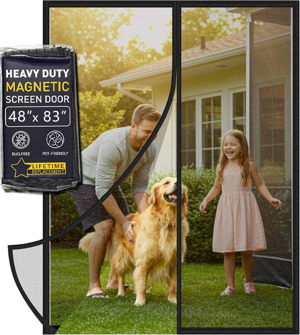 Magnetic Screen Door, IKSTAR Mosquito Net, Keep Bugs Out, Let Cool Breeze in - Self Sealing Magnets - Retractable Mesh Closure - Curtain Works with Pets, Sliding Door, Single-4682" (Fit Door Size To 48"83")