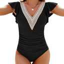 Blooming Jelly Women's Tummy Control Bathing Suits Slimming Ruffle Swimsuit One Piece Lace Swimwear, Size XL