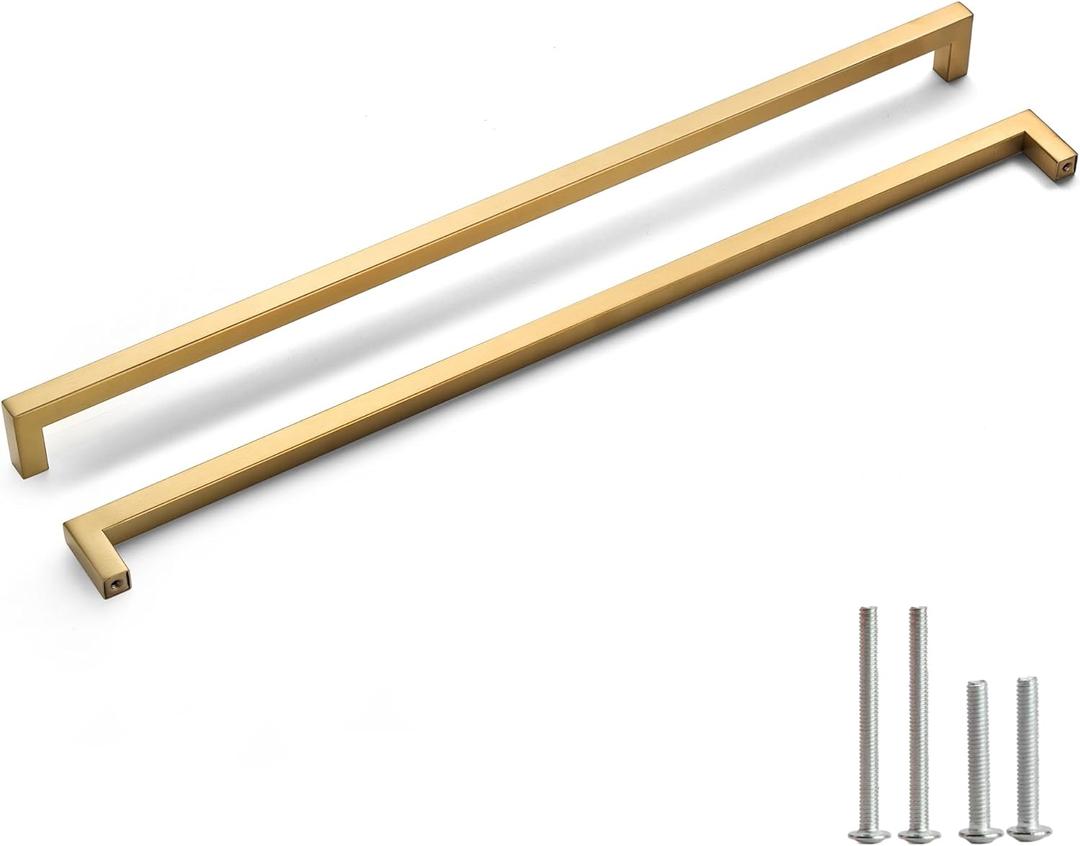 Cabinet Pulls Gold Cabinet Handles Square Drawer Pulls, 2 Pack 18 Inch Stainless Steel Kitchen Door Cupboard Cabinet Handles, Drawer Hardware Handles, 458mm Hole Centers (18 inch Hole Centers(458mm))