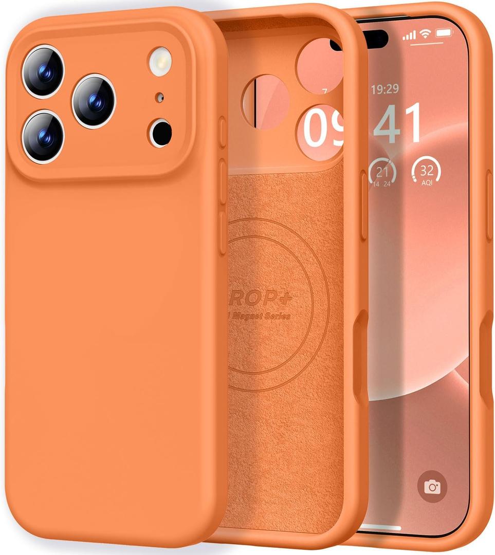 Vooii Magnetic for iPhone 17 Pro Case, Compatible with Magsafe (Premium Liquid Silicone) (Integrated Camera Control Button) Full Body Protective Anti-Scratch Microfiber Lining 6.3", Bright Orange