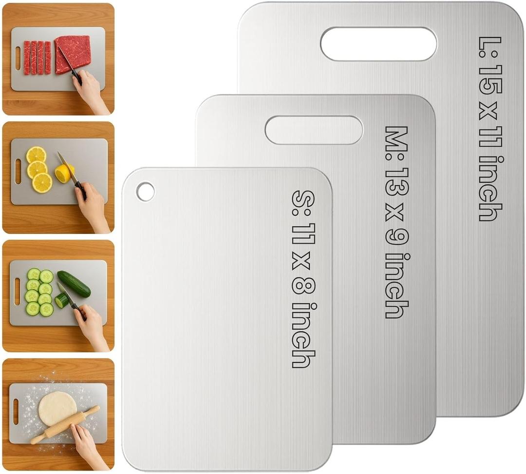 Titanium Cutting Board Set of 3, 2025 New Upgrade 100% Pure Titanium Cutting Boards for Kitchen, Hygiene & Durability Non Stick Chopping Board, 3Pcs Double Sided Cutting Boards (S+M+L)