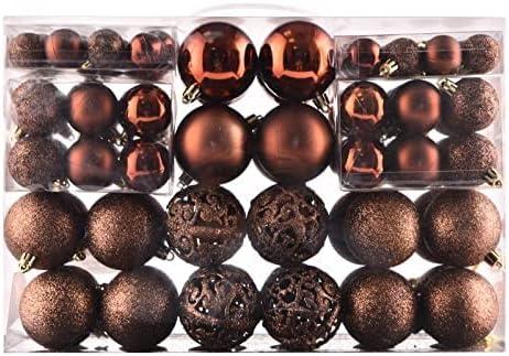 100ct Christmas Balls Tree Ornaments, Shatterproof Christmas Tree Decorations Set with Reusable Hand-held Gift Package for Holiday Xmas Tree Decor (Brown)