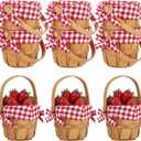 Geelin 6 Pcs Mini Picnic Basket with Handle, Small Woven Baskets Farmhouse 4.72 X3.94in Miniature Berry Strawberry Basket with Red White Gingham Liner Picnic Baskets for Wedding Party Decor