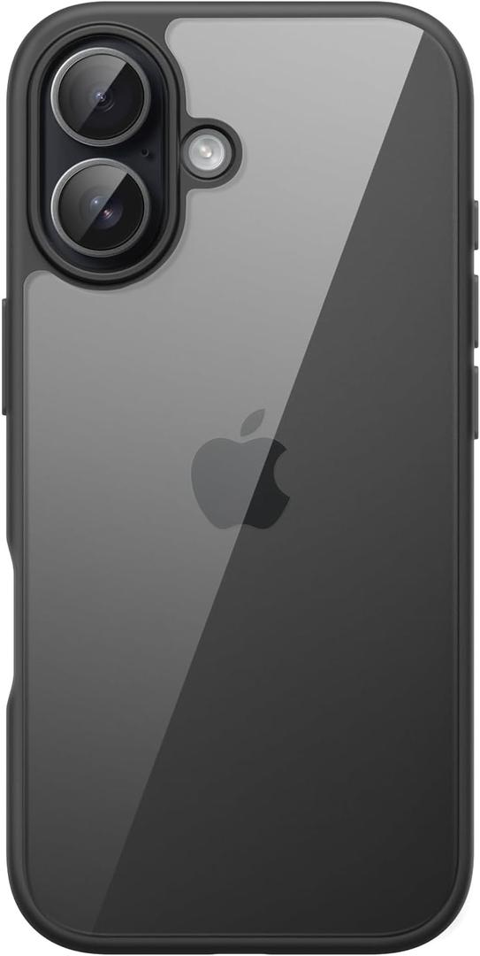 JETech Case for iPhone 17 6.3-Inch, Shockproof Phone Bumper Cover, Solid Color Matte TPU Frame, Anti-Scratch Clear Back (Black)