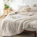 Bedsure Queen Comforter Set - Beige Soft Bedding for All Seasons, Cationic Dyed Bed Set, 3 Pieces, 1 Queen Size Comforter (90"x90") and 2 Pillow Shams (20"x26"+2")