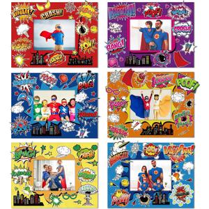 Pajean 24 Sets Hero Theme DIY Crafts Hero Picture Frame with Stickers Paper Photo Frame Decor Crafts for Comic Boom Birthday Party Supplies Decorations