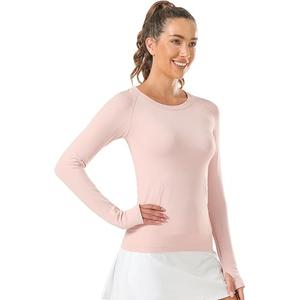 ODODOS Women's Relaxed Fit Long Sleeve Shirts Boat Neck Side Slit Peach-Soft Casual Lounge Yoga Tops, Dusty Pink, Medium