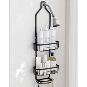 Baffect Shower Head Caddy, Upgraded Extended Metal Shower Storage Rack, Rust-Resistant Bathroom Organizer with Soap Holder and Hooks (Matte Black)