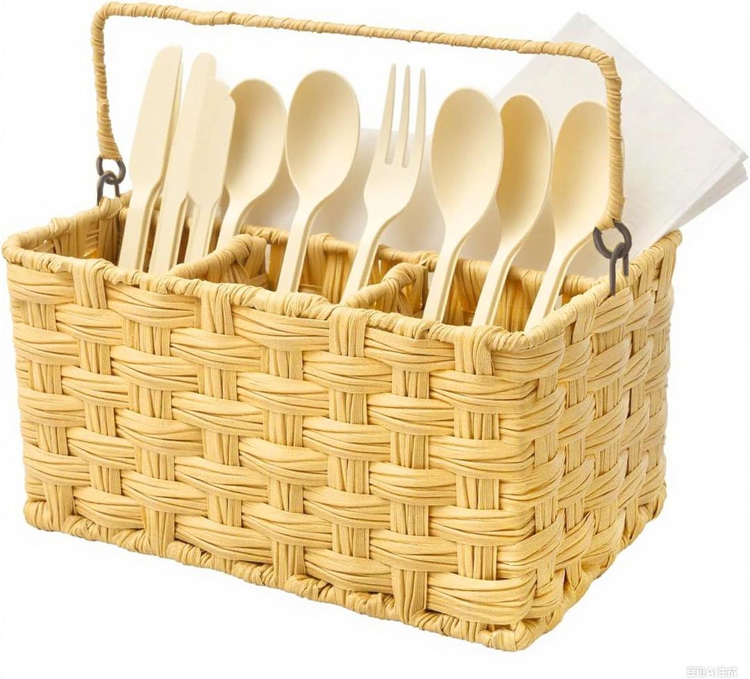 Plastic Silverware Holder for Parties,Plastic Silverware Holder with 4 Independent Compartments for Events,9.06*5.91*5.12Inches