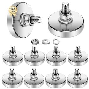 Super Strong Neodymium Round Magnet with M6 Male Thread Nuts Bolts 100 lb Corrosion-Resistant Mounting Magnet for Lighting Camera and Other Brackets Outdoor Tools 32mm D - 10 Packs