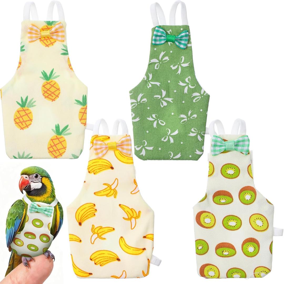 4 Pcs Bird Diaper, Cute Pet Bird Diaper, Parrot Nappy Reusable Flight Suit with Waterproof Inner Birds Diapers for Parakeet Cockatiel Mini Macaw Budgie Canary