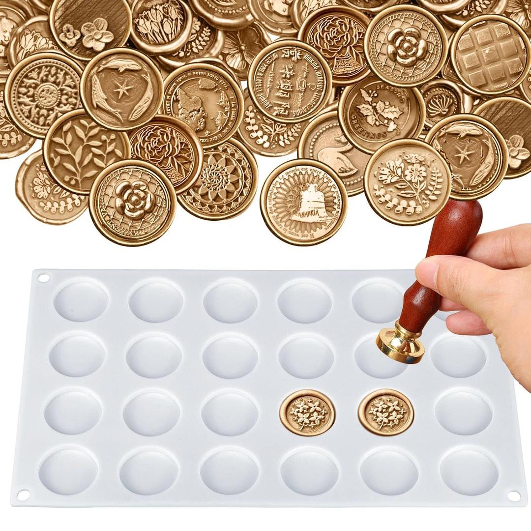Palksky Silicone Mat/Pad for Wax Seal Stamp, 24-Cavity Wax Sealing Mat with Removable Sticky Dots for DIY Craft Adhesive Waxing Palksky Silicone Mat/Pad for Wax Seal Stamp, 24-Cavity Wax Sealing Mat with Removable Sticky Dots for DIY Craft Adhesive Waxing