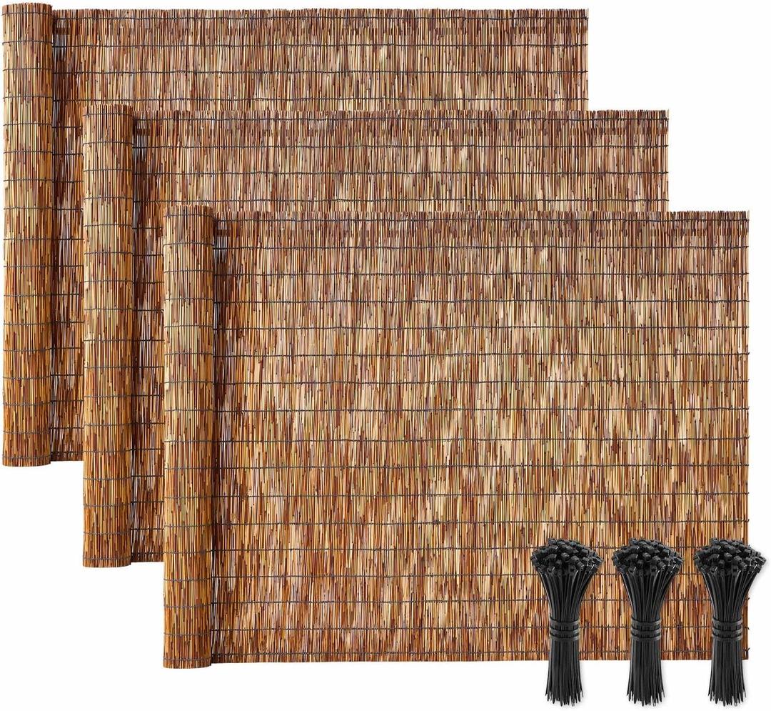 VEVOR Natural Reed Fencing, 4 ft x 16.4 ft, 3 Pack Decorative Natural Reed Fencing Roll, Decorative Fence for Backyard Divider, Privacy Screen Panel Curtain for Balcony Patio Garden Backyard Outdoor