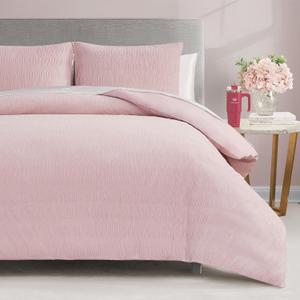Juicy Couture Lotus Pink Crinkle Velvet King Comforter Set - 3 Piece Luxury Bedding Ensemble