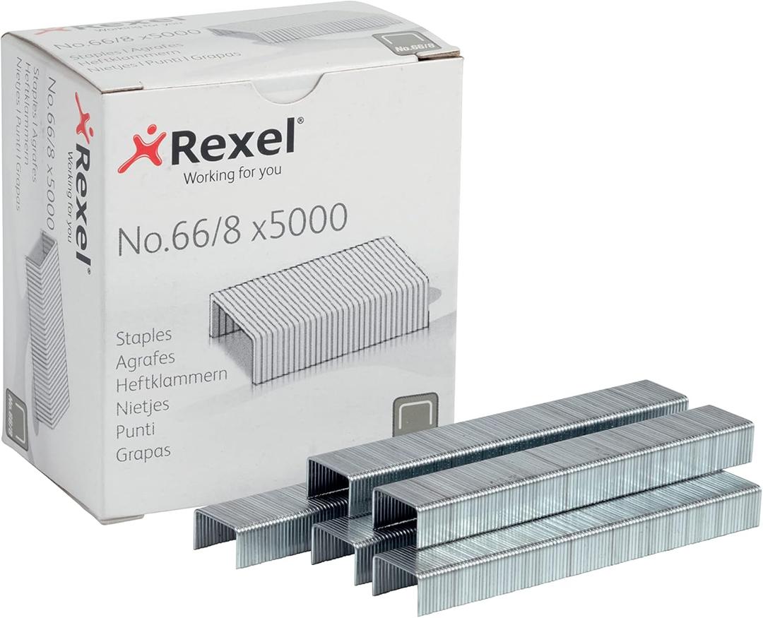 Rexel No.66/8 mm Heavy Duty Staples, for Stapling up to 40 Sheets, Use with The Rexel Giant and Goliath Staplers, Box of 5000, 6065, Silver