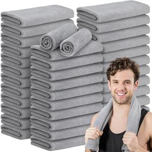 36 Pcs Microfiber Gym Towel 16 x 28 in Bleach Proof Towels Absorbent Soft Sweat Towels Quick Dry Lightweight Towel for Hand Salon Bath Spa Hotel Pool Home Hair Care (Light Grey)