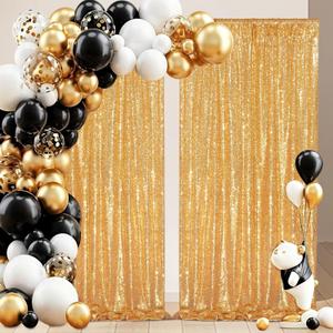Gold Sequin Backdrop Curtain 2 Pcs 5FTx10FT Panels Stage Background for Wedding Party Drapes Decorations