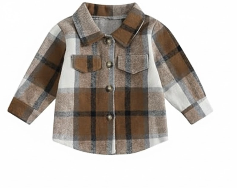 Douhoow Toddler Boys Fall  Plaid Flannel Baby Boy Jacket Button Down Shirt Festival Clothes (Khaki, 6-12 Months)