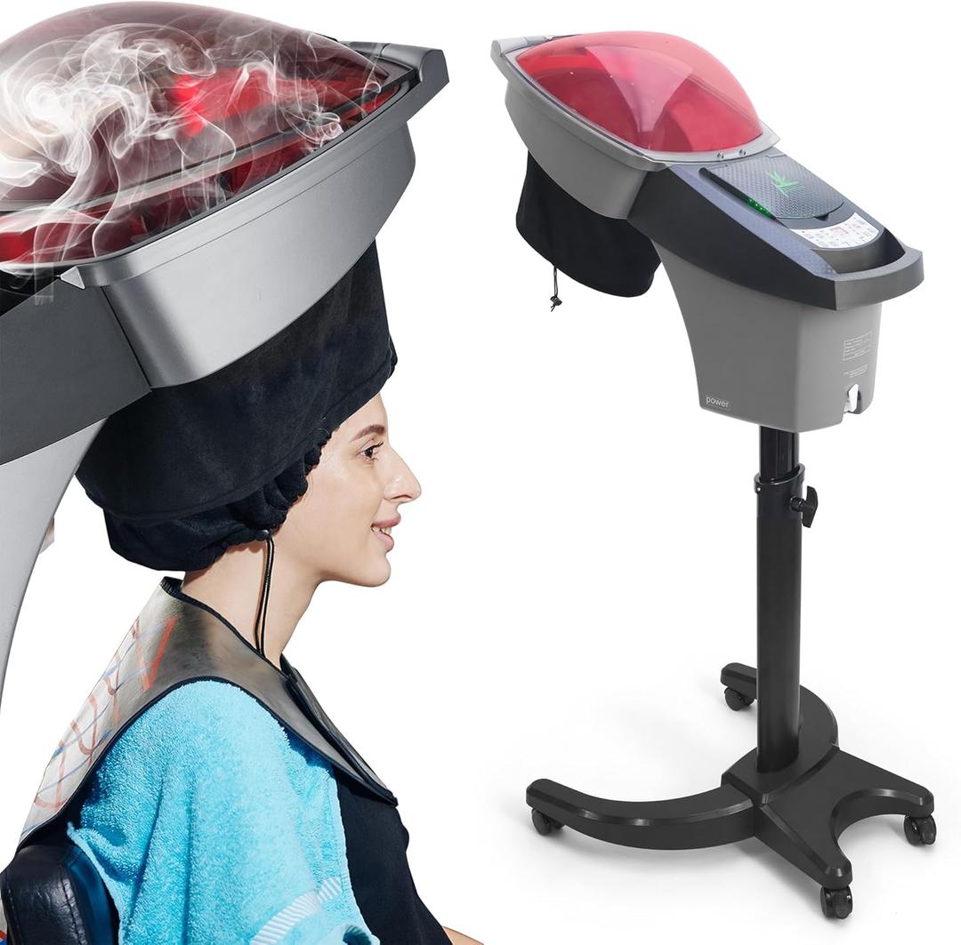 Elitzia Hair Steamer Salon Micro Mister Scalp Treatment Dye Perm Professional O3 Hooded Barber Shop Use for Natural Black Hair with Wheels ET1408B 7-Color Light