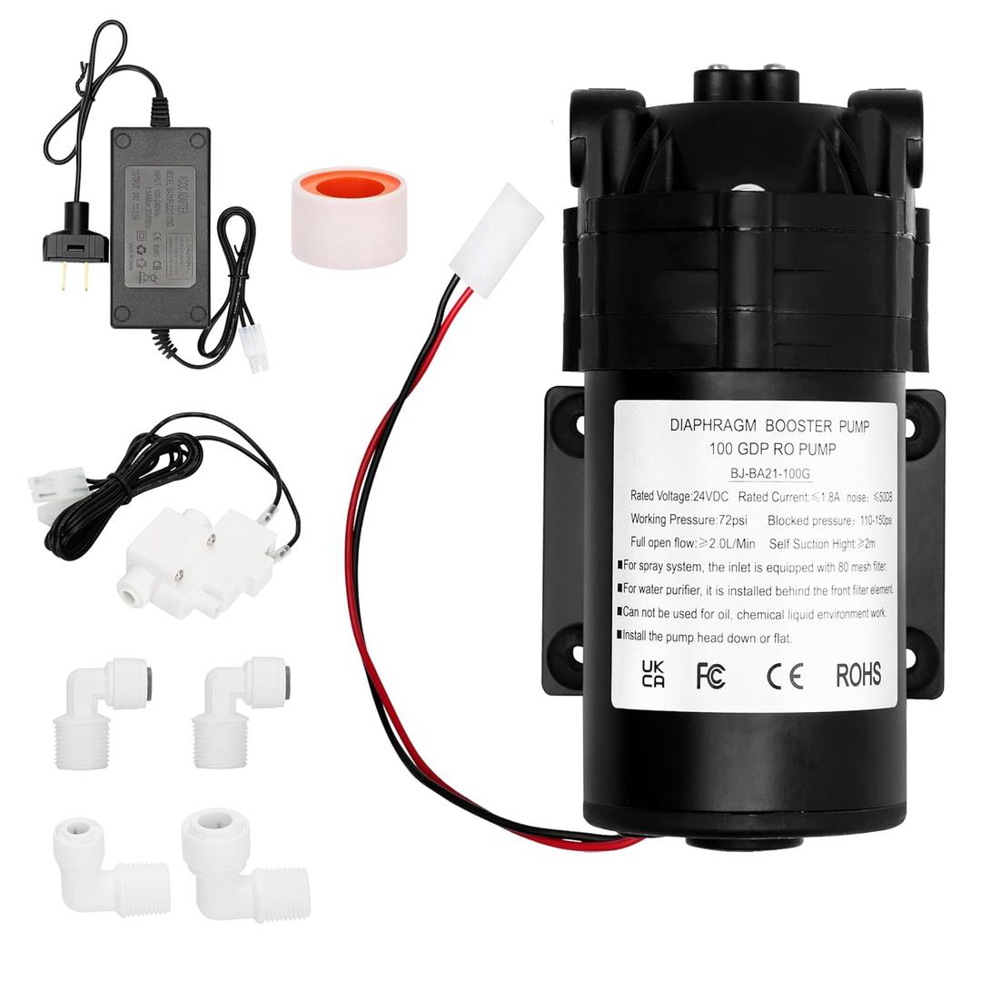6800 Booster Pump Kit, Suitable for Household Reverse Osmosis Water Filtration System Standards or Manifolds up to 100 GPD,Bring a High-Voltage Switch