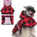 KOOLTAIL Dog Raincoat Hooded Slicker Poncho with Leash Hole, Christmas Red Plaid Raincoat for Small Medium Dogs, Waterproof Dog Rain Jacket with Reflective Strip, Adjustable Breathable Puppy Rainwear, S