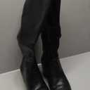 Women's Slouchy Knee High Boots Pull On Flat Boots with Side Zipper Fall Winter Western Cowgirl Booties for Women Soft Faux Leather Round Toe Low Heels Combat Mid Calf Tall Dress Boots Size 8