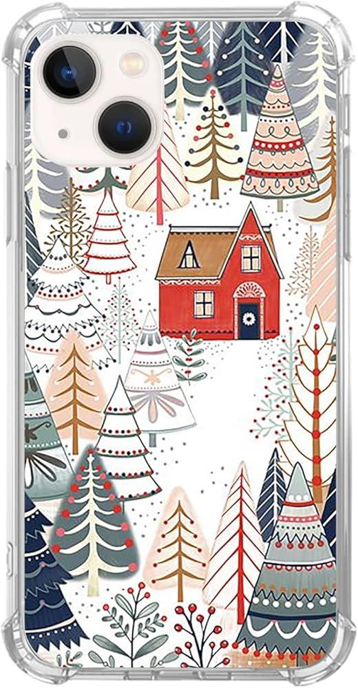 Aesthetic Christmas Village Trees and House Case for iPhone 17 Pro, Winter Silvan Snow Ground Cover for Girls Boys Women Men,Trendy TPU Bumper Cover Case for iPhone 17 Pro