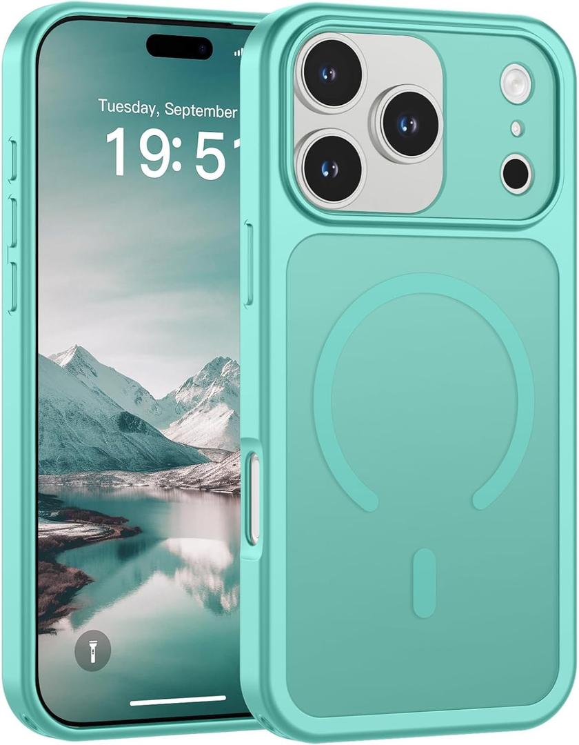 SUPFINE Magnetic for iPhone 17 Pro Case (Compatible with MagSafe)(Military Grade Drop Protection)(Camera Protection) Translucent Matte Shockproof Phone Cover 2025,Blue Green