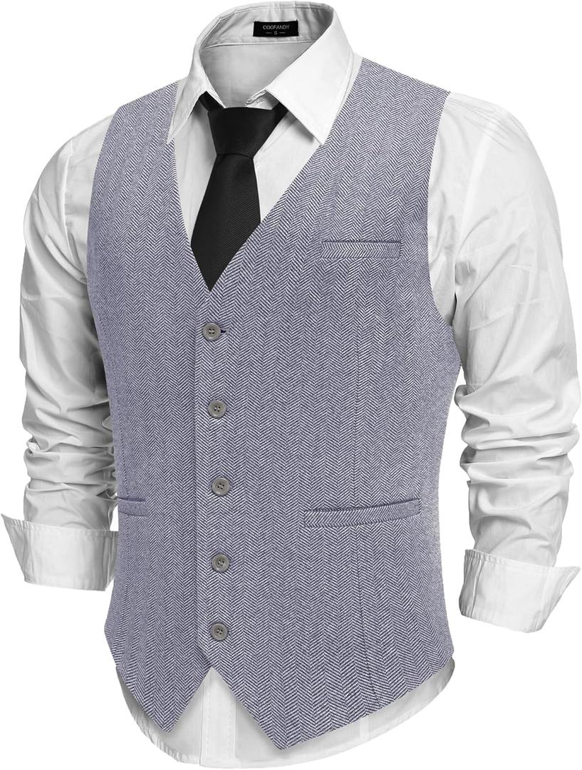 COOFANDY Men's Herringbone Tweed Suit Vests Slim Fit Waistcoat Casual Business Dress Vest (XXXL)