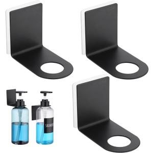 Segbeauty Adhesive Bottle Holder, 3pcs Stainless Shampoo Bottle Holder, Black Drill-Free Shower Dispenser Rack, Rustproof Shampoo and Conditioner Dispenser Wall Mount for Dia 1.15in 3cm Bottles Mouth