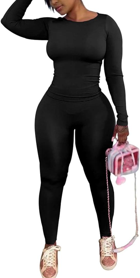 Women's 2 Piece Outfits Track Suits Long Sleeve Top Jogger Legging Pants Workout Sets for women (X-Large, Black)