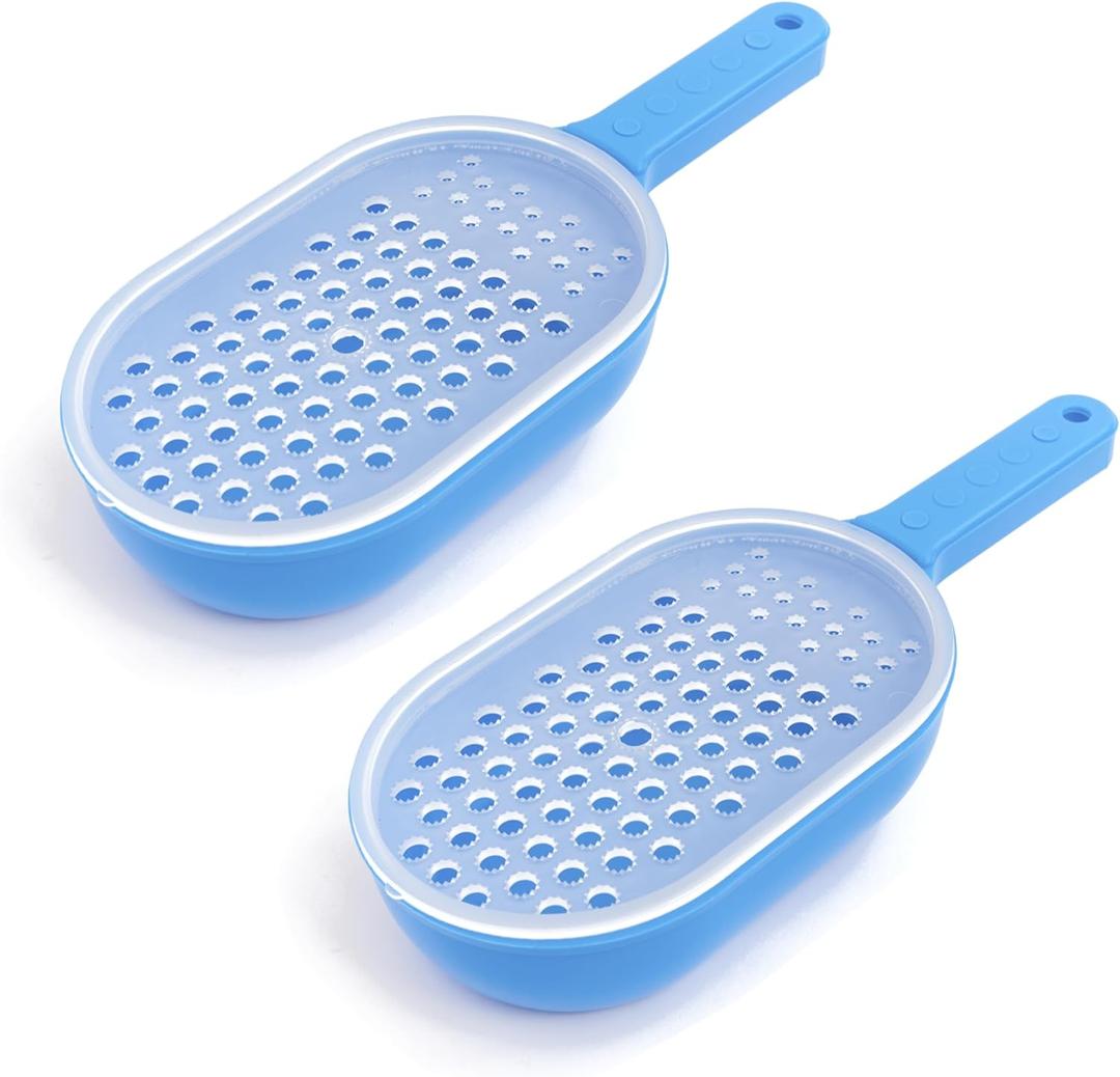 Graters for Kitchen - Grater with Handle - Plastic Shredder Kitchen with Container - Hand Grater for Boiled Potatoes, Carrots, Beets, Prepping Fruit Purees, 2 Pcs