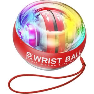 Wrist Trainer Ball Auto-Start Gyroscopic Forearm Exerciser Gyro Ball for Strengthen Arms, Fingers, Bones and Muscles (Red with LED light)