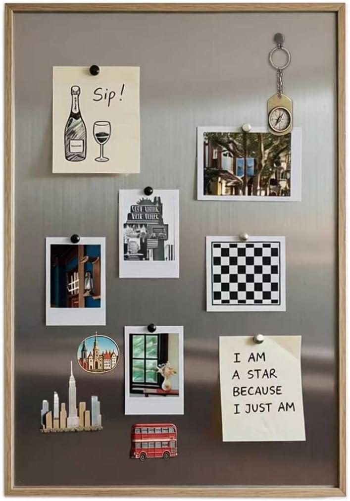 Wood Frame Stainless Steel Magnetic Bulletin Board for Wall